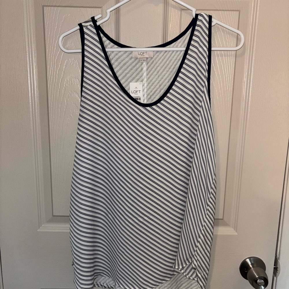 LOFT Navy and White Striped Tank Top